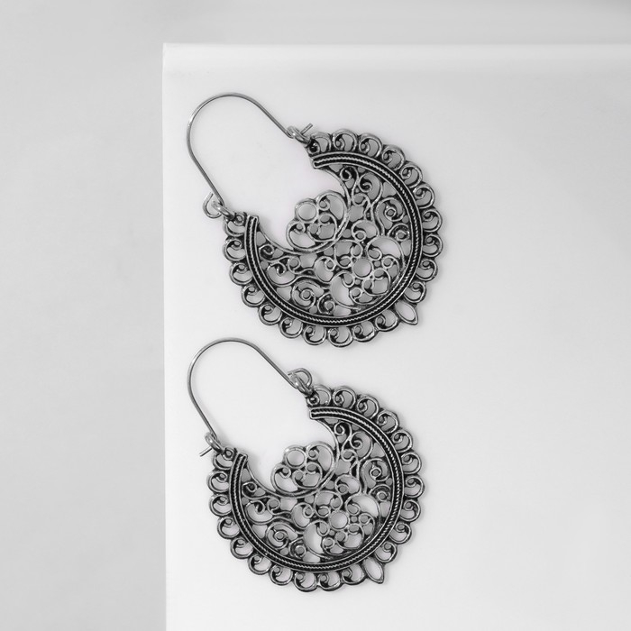 Серьги металл &laquo;Восток&raquo; узоры, цвет чернёное серебро