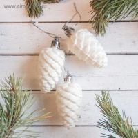 Ёлочные игрушки 3 шт. «Зимнее волшебство. Шишка», белый, пластик, 3х5,5 см Ёлочные игрушки 3 шт. «Зимнее волшебство. Шишка», белый, пластик, 3х5,5 см