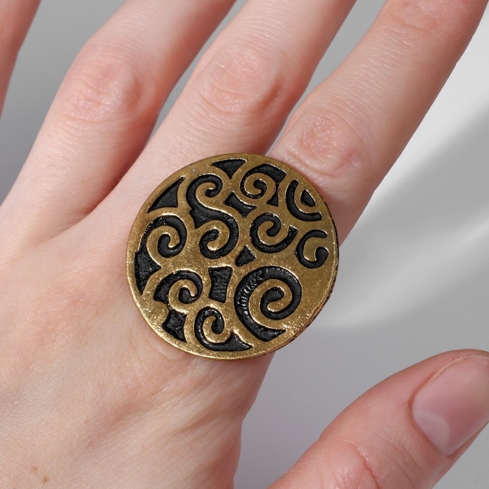 Кольцо «Этника» узорчатый круг, цвет чернёное золото, безразмерное Кольцо «Этника» узорчатый круг, цвет чернёное золото, безразмерное