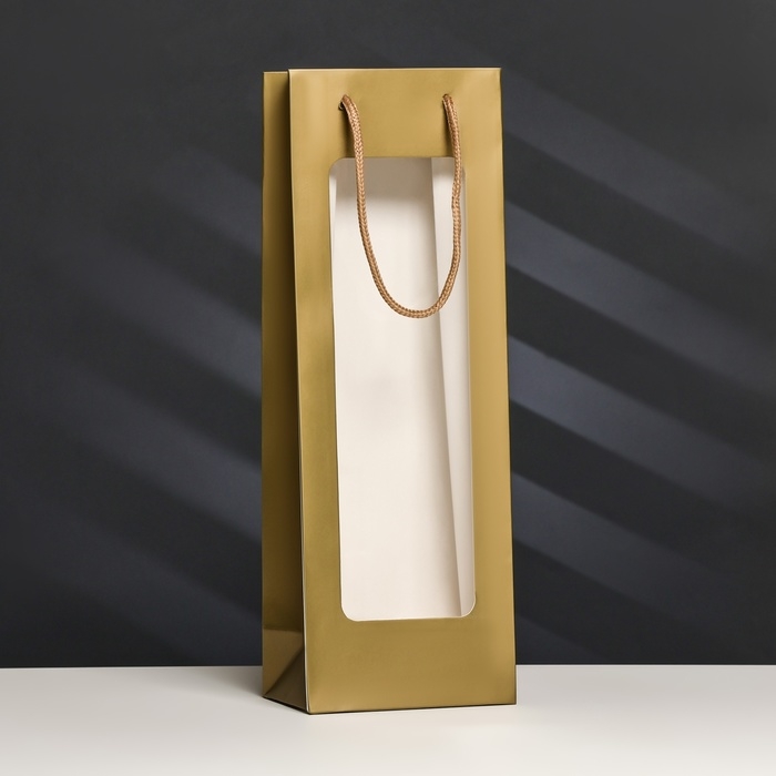 Пакет-переноска для цветов с PVC окном 12,5 × 8,5 × 36 см, золотой Пакет-переноска для цветов с PVC окном 12,5 × 8,5 × 36 см, золотой