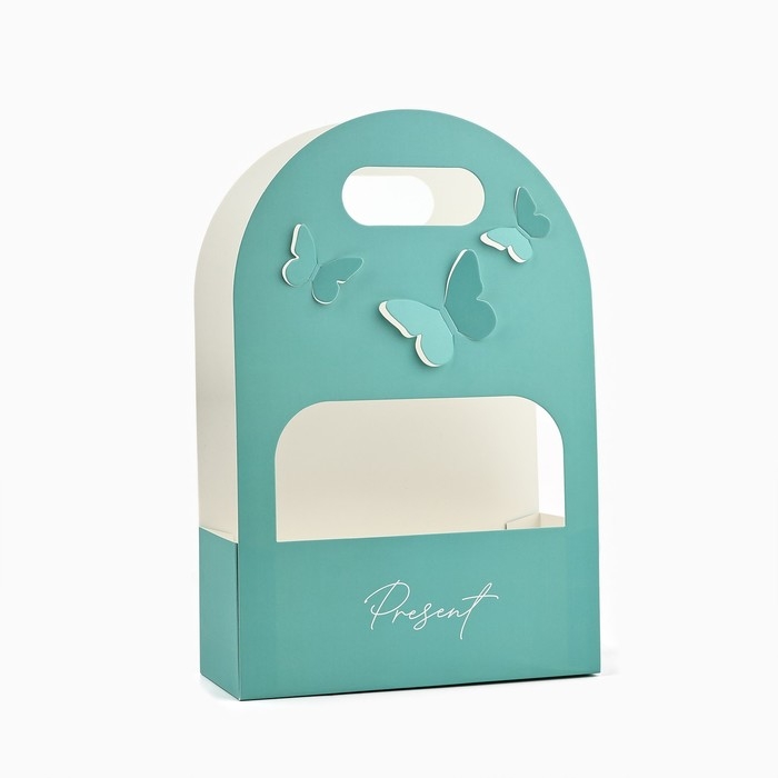Переноска для цветов с вырезными бабочками &laquo;Подарок!&raquo;, тиффани 20 &times; 30 &times; 8 см