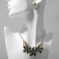 Набор 2 предмета: серьги, колье &laquo;Цветы&raquo; трио, цвет синий в золоте, 45 см