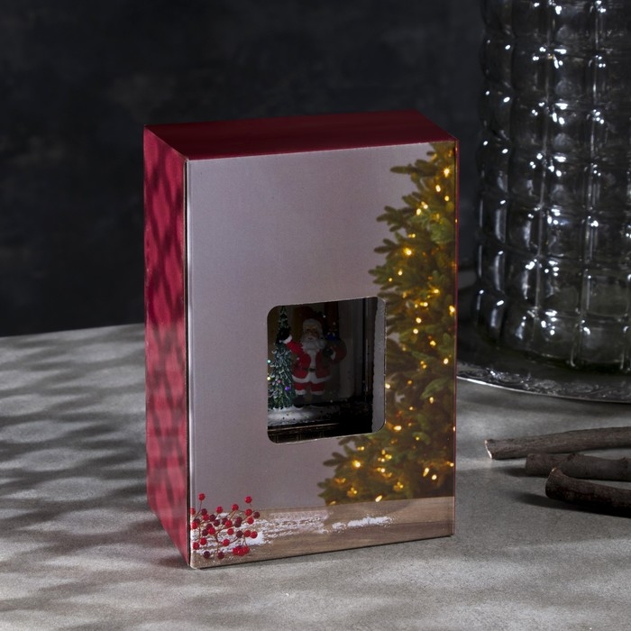 Светодиодная фигура &laquo;Фонарь с Дедом Морозом и ёлкой&raquo; 7.5 &times; 14 &times; 4.2 см, пластик, блёстки, батарейки AG13х3 (в комплекте), свечение тёплое белое