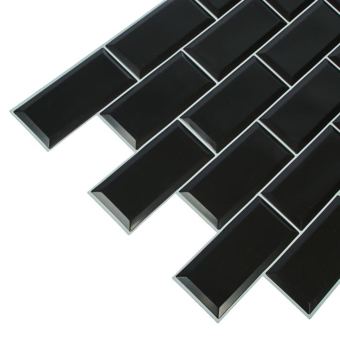 Панель ПВХ Блок чёрный, белый шов 962х484 мм