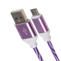 Кабель Luazon, microUSB - USB, 1 А, 1 м, оплётка нейлон, бело-фиолетовый