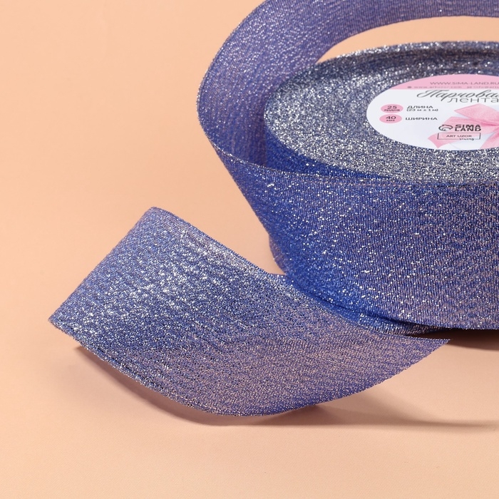 Лента парчовая, 40 мм, 23 &plusmn; 1 м, цвет синий №037