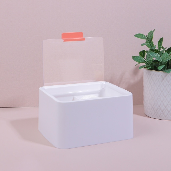 Органайзер для ватных палочек и дисков, с крышкой, 2 секции, 14,5 &times; 13 &times; 8 см, цвет белый/прозрачный
