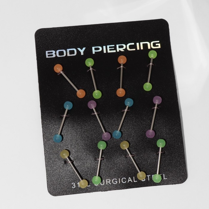 Пирсинг в язык &laquo;Шарики&raquo; желе, L=1,9 см, цвет МИКС в серебре (набор 12 шт.)