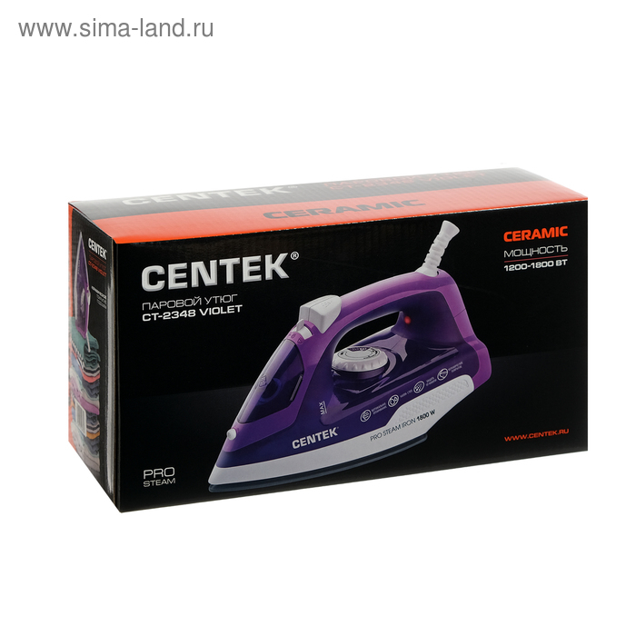 Утюг Centek CT-2348, 1300-1800 Вт, керамическая подошва, 200 мл, фиолетовый Утюг Centek CT-2348, 1300-1800 Вт, керамическая подошва, 200 мл, фиолетовый