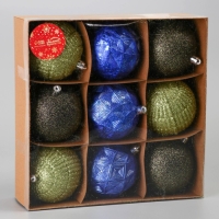 Набор шаров пластик d-7,5 см, 9 шт "Чудо-узоры" зелёный синий Набор шаров пластик d-7,5 см, 9 шт "Чудо-узоры" зелёный синий