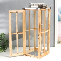 Подсвечник дерево "Фонарь - большие окна" коричневый набор 2 шт 30х13х13; 49х18,5х18,5 см