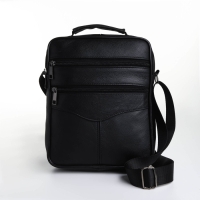 Сумка мужская на молниях, длинный ремень, цвет чёрный