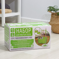 Швабра с отжимом и ведром на колёсиках с пластиковой центрифугой Доляна, 14 л, швабра, запасная насадка из микрофибры, МИКС