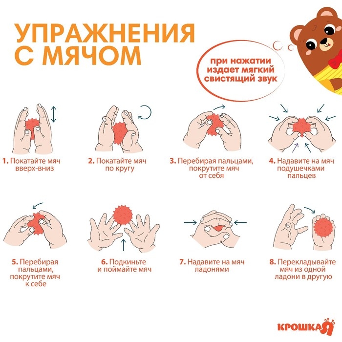 Развивающий тактильный мячик «Мишка», с пищалкой, 1 шт, Крошка Я Развивающий тактильный мячик «Мишка», с пищалкой, 1 шт, Крошка Я