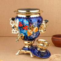 Набор «Птица на синем», жёлудь, 3 предмета, самовар 3 л, заварочный чайник 0,7 л, поднос Набор «Птица на синем», жёлудь, 3 предмета, самовар 3 л, заварочный чайник 0,7 л, поднос