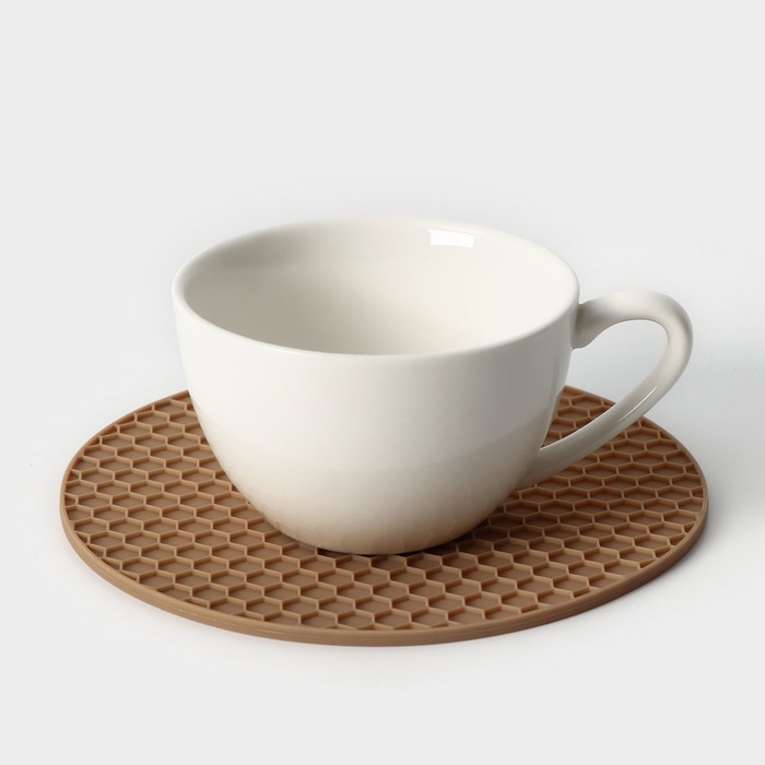 Коврик - подставка под горячее силиконовый, d=140 мм, толщина=3.5 мм, цвет бежевый