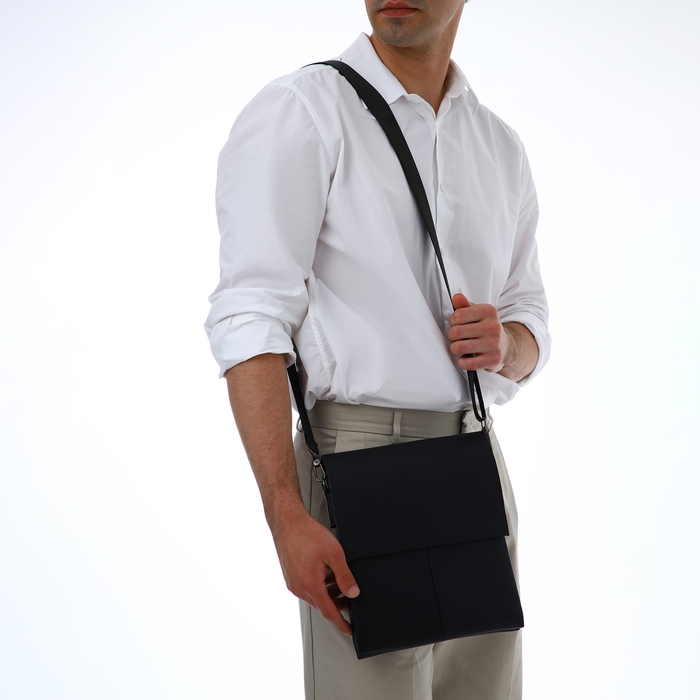 Сумка мужская через плечо TEXTURA, наружный карман, цвет чёрный Сумка мужская через плечо TEXTURA, наружный карман, цвет чёрный