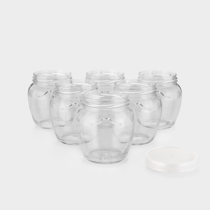 Набор стеклянных банок с серебристой полимерной крышкой, ТО-82 мм, 550 мл, 6 шт.