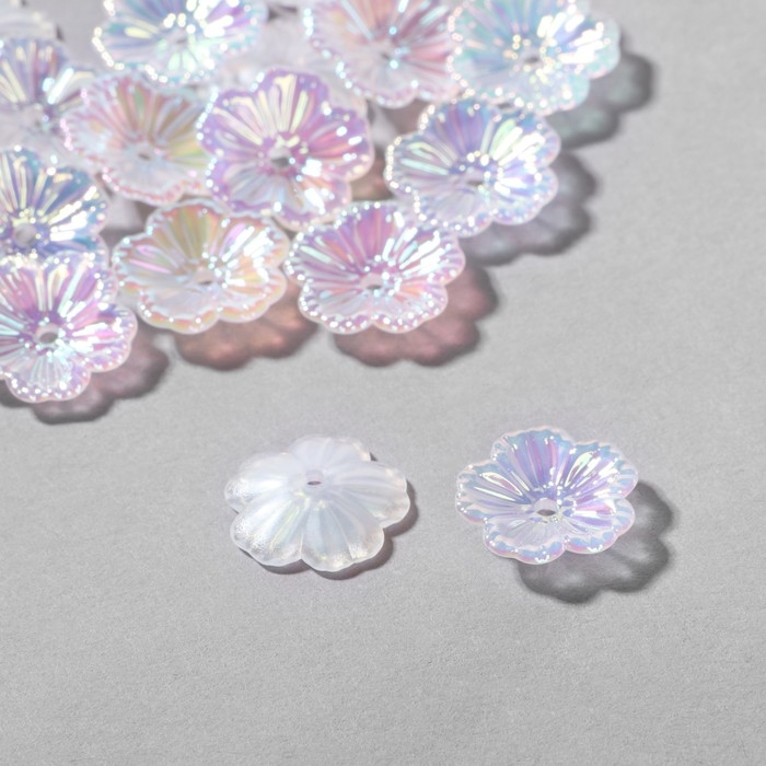 Бусины пластиковые &laquo;Цветы&raquo;, 1,3&times;1,3&times;0,2 см, (набор 30 шт.), цвет радужный