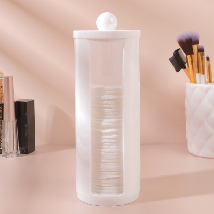 Органайзер для хранения ватных дисков, с крышкой, d = 7 × 19,5 см, цвет белый Органайзер для хранения ватных дисков, с крышкой, d = 7 × 19,5 см, цвет белый