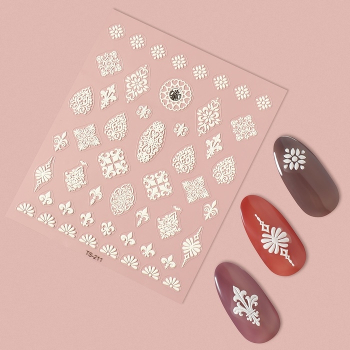 Наклейки для ногтей &laquo;Арабеска&raquo;, объёмные, цвет белый