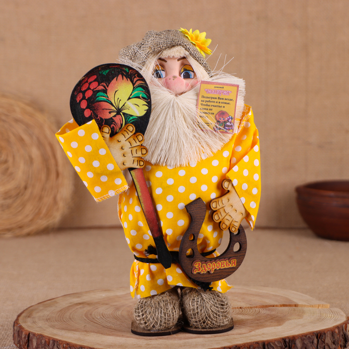 Оберег-домовой Оберег-домовой "Славуся в льняном колпаке, с ложкой и подковой", микс