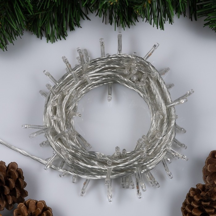 Гирлянда &laquo;Нить&raquo; 10 м, IP20, прозрачная нить, 100 LED, свечение жёлтое, 8 режимов, 220 В