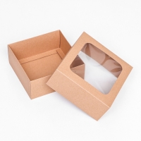 Коробка складная, крышка-дно, с окном, крафт, 15 х 15 х 6,5 см, Коробка складная, крышка-дно, с окном, крафт, 15 х 15 х 6,5 см,