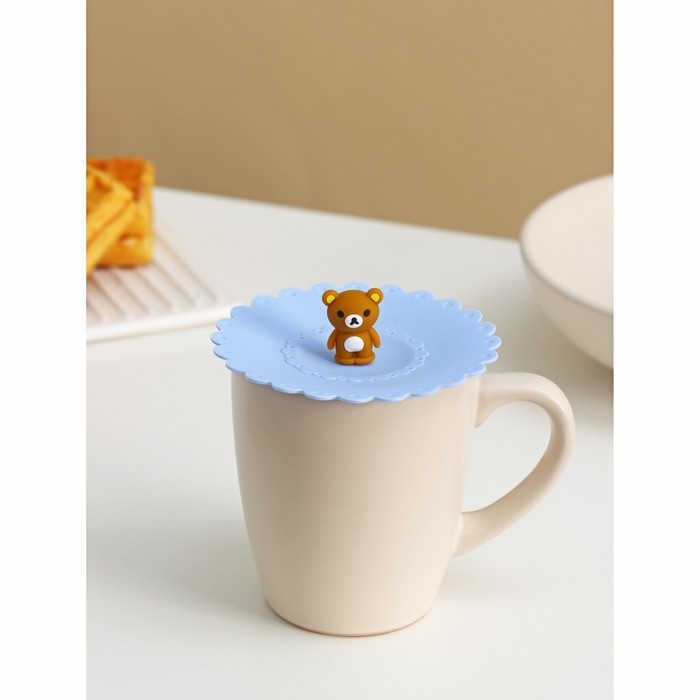 Крышка-непроливайка силиконовая Доляна &laquo;Мишка&raquo;, d=11 см, цвет голубой