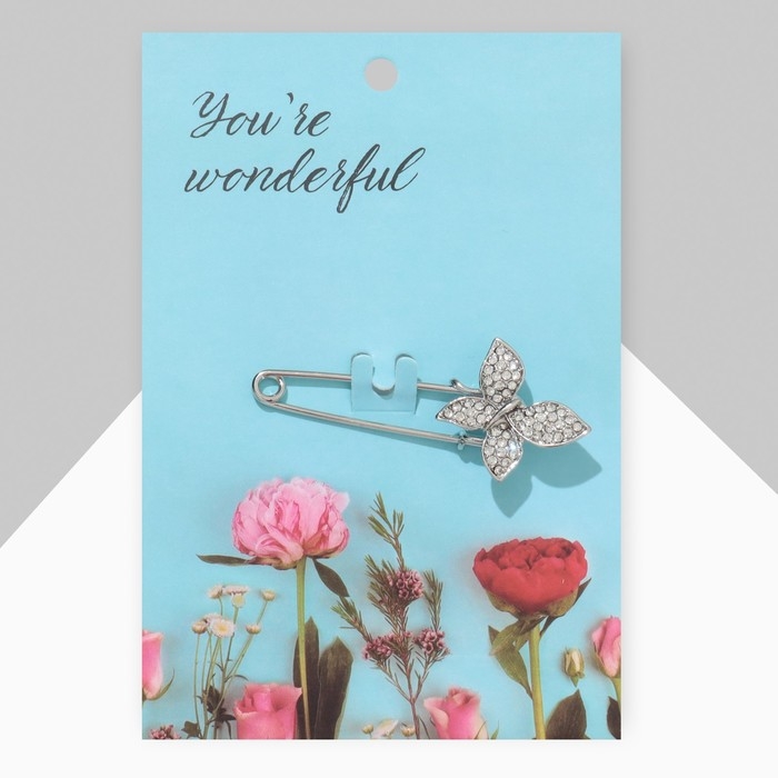 Булавка &laquo;Бабочка&raquo;, 5 см, цвет белый в серебре