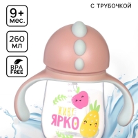 Поильник - непроливайка детский с силиконовой трубочкой &laquo;Фрукты&raquo;, 260 мл., с ручками, розовый