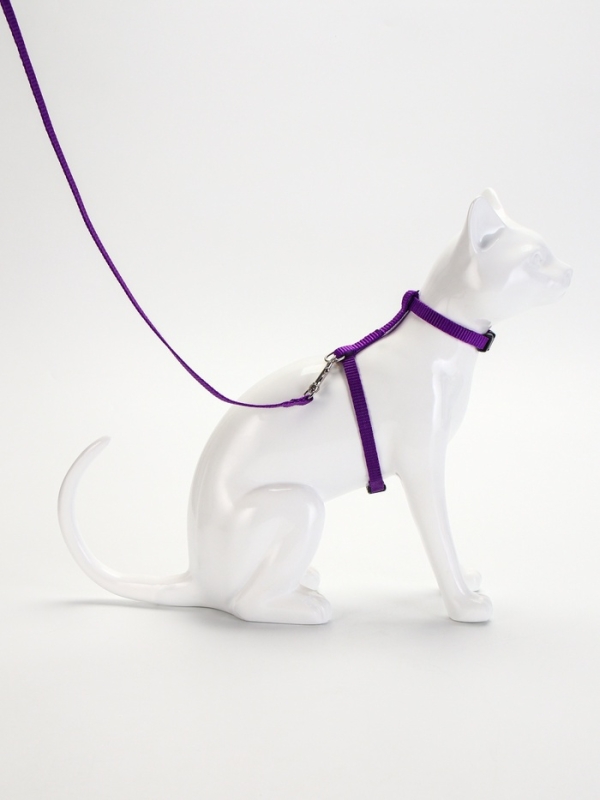 Комплект для кошек, ширина 1 см, ОШ 16,5-27 см, ОГ 21-35 см, поводок 120 см, фиолетовый