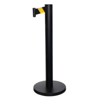 Стойка ограждения черная, с вытяжной лентой-180см желтая,черная, высота-90см, d- 6см, напольный d-32см