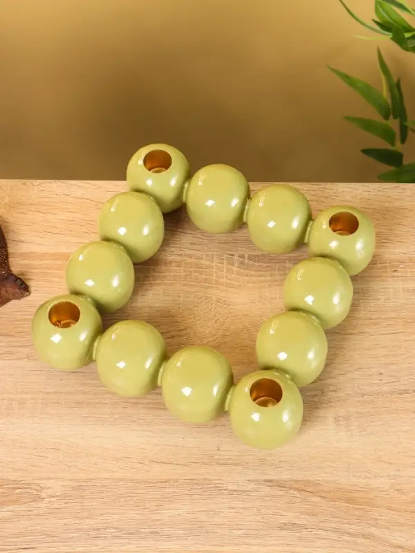 Подсвечник на 4 свечи &laquo;Бусы&raquo;, с 12 сферами, 20.5&times;20.5&times;5.5 см, оливковый