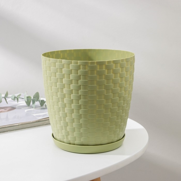 Горшок для цветов с поддоном &laquo;Ротанг&raquo;, 2 л, цвет оливковый