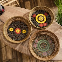 Корзина плетеная ротанг "Цветы 3", 34х34х6 см, МИКС