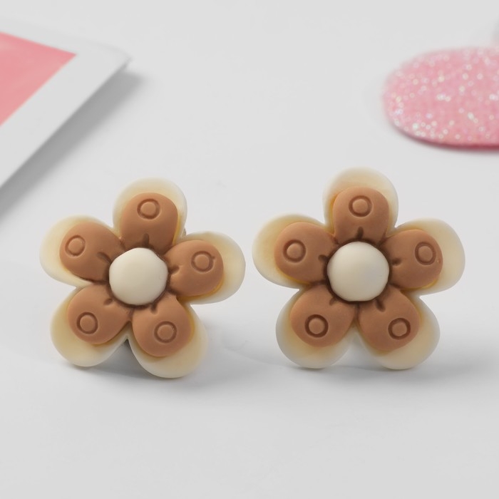 Клипсы детские &laquo;Выбражулька&raquo; цветок в кружочек, цвет бежево-коричневый