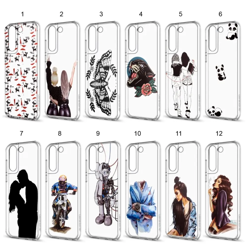 Чехол Samsung S21 FE TPU 1.0mm прозрачный с принтами