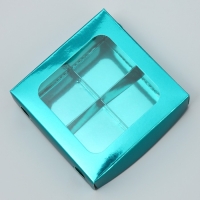 Коробка для конфет, кондитерская упаковка, 4 ячейки, &laquo;Голубая&raquo;, 10.5 х 10.5 х 3.5 см