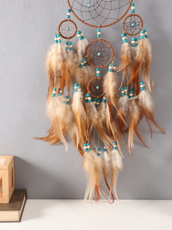 Ловец снов "Оберег с камнем Бирюза" коричневый 35х66 см