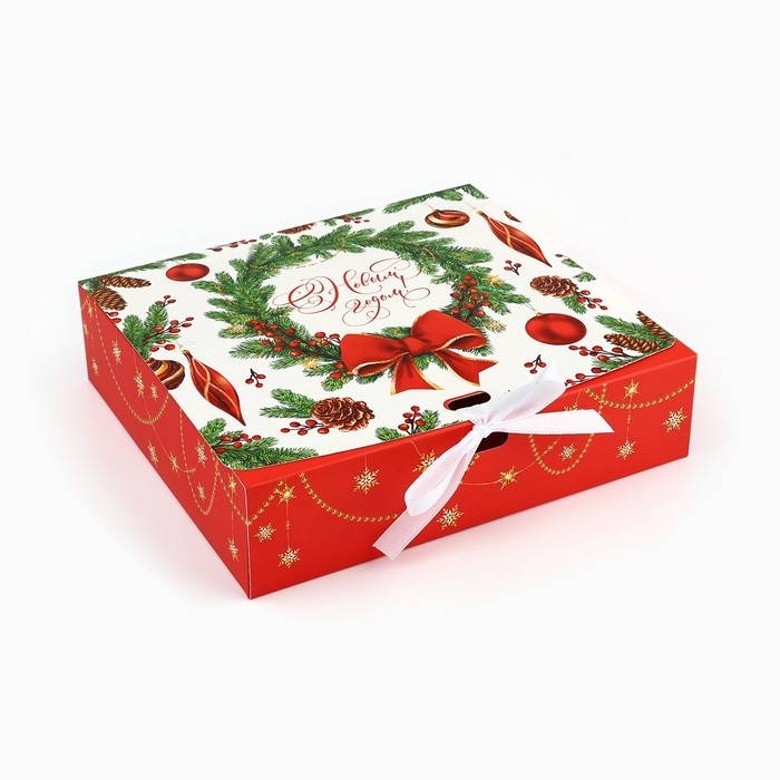 Коробка подарочная новогодняя складная двухсторонняя &laquo;Новогодние игрушки&raquo;, 20 х 18 х 5 см, Новый год