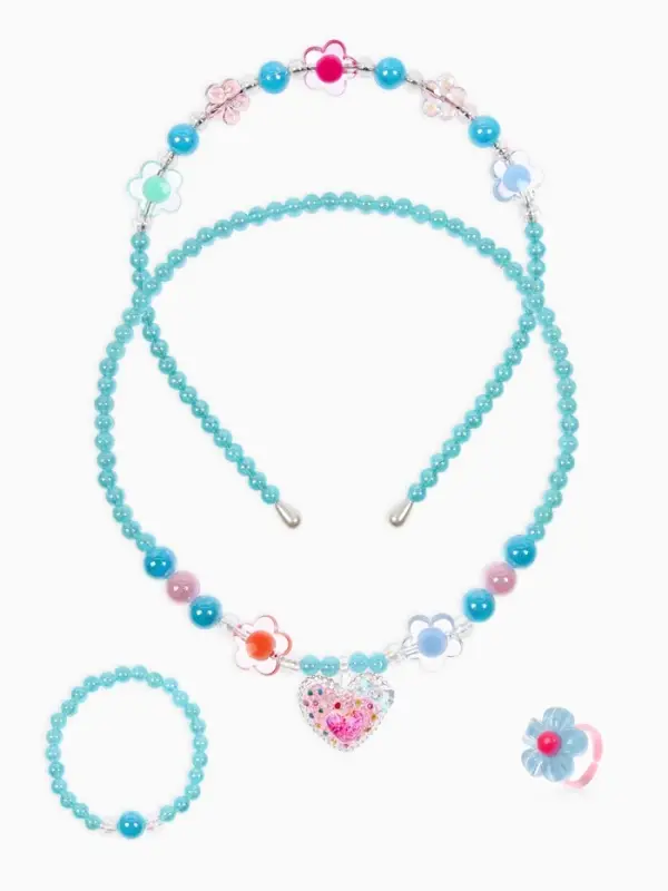 Комплект детский &laquo;Выбражулька. Сердце&raquo;, 4 предмета: клипсы, бусы, кольцо, ободок, МИКС