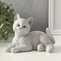 Статуэтка "Кошка лежит" 13х17х12 см, гипс, серый