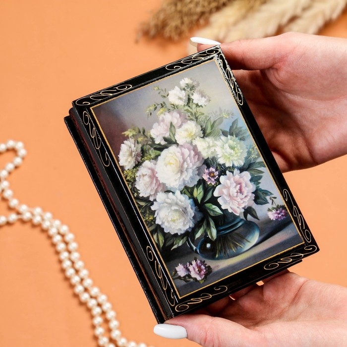 Шкатулка &laquo;Пионы в вазе&raquo;, 10&times;14 см, лаковая миниатюра