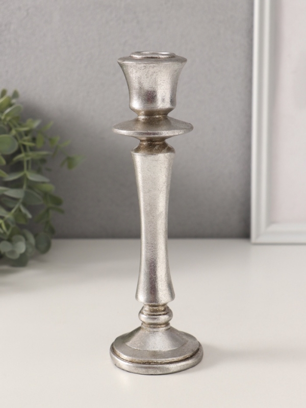 Подсвечник полистоун на 1 свечу "Медичи" серебро 6,5х6,5х20,5 см