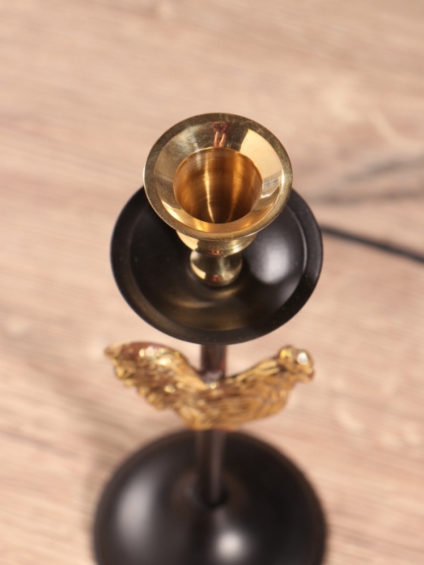 Подсвечник на 1 свечу " Золотой гребешок" латунь, черный с золотом 6х6х21,5  см