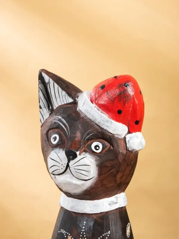 Сувенир интерьерный "Кот новогодний" 14х10х40 см, дерево