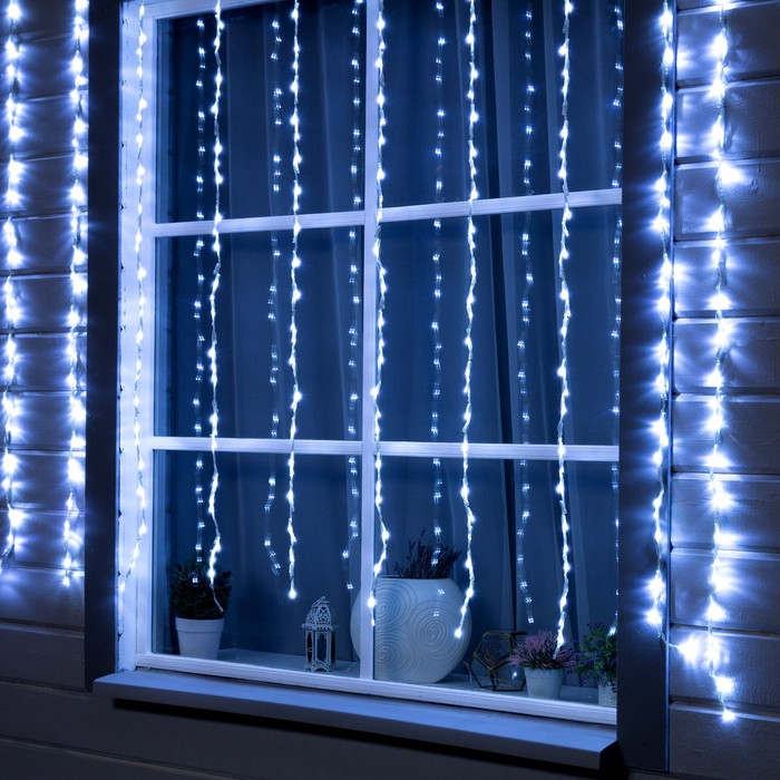 Гирлянда &laquo;Водопад&raquo; 2 &times; 1.5 м, IP44, прозрачная нить, 400 LED, свечение белое, 8 комбинаций режимов, 220 В