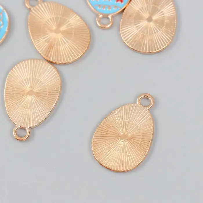 Декор для творчества металл, эмаль "Голубое яйцо с сердечками" 1,4х2,2 см