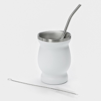 Калабас для чая Мате 240 мл и бомбилья с щеткой для чистки, набор для приготовления, белый 1078512 Калабас для чая Мате 240 мл и бомбилья с щеткой для чистки, набор для приготовления, белый 1078512